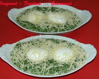Œufs mollets sur Gratin d'épinards