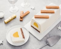 Bûche de Noël noix de coco mangue croustillant crêpes dentelle Gavottes®