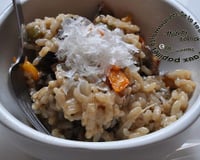 Risotto aux oignons, poivrons, champignons et roquette