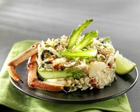 Araignée de mer en salade et tagliatelles d'asperges