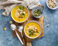 Velouté de carottes aux poireaux et au curry doux