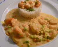 Gambas au curry et lait de coco