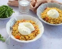Risotto d'orzo aux tomates confites et burrata