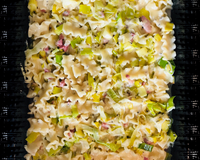Fusilli au four aux poireaux et aux lardons