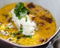 Velouté potiron, patates douces et Salakis nature