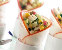 De petits wraps de légumes et Jambon de la Mer.