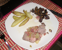 Bon rôti de veau fait comme autrefois avec des petits oignons et des lardons caramélisés.