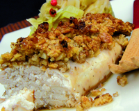 Poulet en croûte de noix & sa fondue de poireau