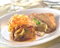 Petit carrelet, gaufre de pommes de terre et courgette à la provençale