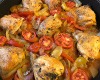 Chapon façon catalane (tomates, oignons, poivrons)