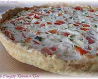 Le tofu soyeux pour remplacer l'appareil à quiche classique, la courgette mariée au poivron, voici une petite tarte bien fraiche pour l'été