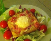 Gaufres de pommes de terre aux lardons et crottin de Chavignol