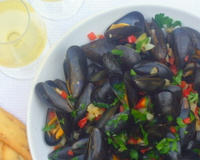 Moules et poivron rouge à la plancha