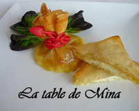 Aumonières au Saint Marcellin sauce aux poires sucrée/piquante