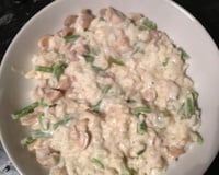 Risotto oignons, champignons, haricots verts