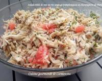 Une délicieuse salade terre mer, riz sauvage et agrume. Peut être aussi servie en plat unique.