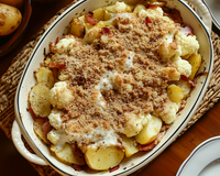 Crumble de chou-fleur au chèvre et bacon