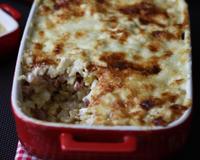 Un gratin de crozets à la moutarde.