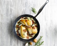 Filets de dinde à la sauce crémeuse à la pancetta et aux champignons