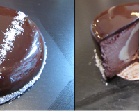 Entremets mousse chocolat noir / crémeux chocolat blanc / crémeux chocolat au lait