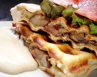 Gaufres salées fourrées aux champigons et lardons fumés