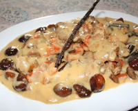 Poule à la vanille, gingembre et marrons