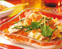 Raviolis au jambon, sauce douce au ketchup