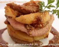 Aiguillettes de canards poêlées aux pommes et abricots