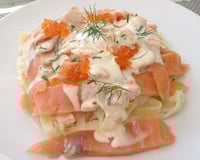 Tagliatelles au samon fumé et œufs de lump