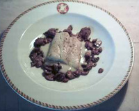 Cabillaud poêlé,champignons en persillade aux amandes, sauce blanche