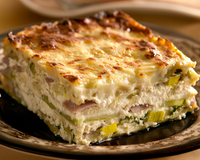 Lasagnes aux poireaux, jambon et ricotta