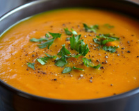 Potage pomme de terre, patate douce, curry