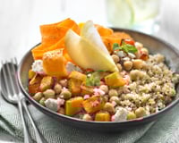 Bowl boulgour, millet, quinoa rouge, courge et pois chiches