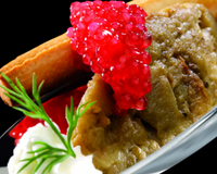 Concassé d'aubergine aux œufs de lompe