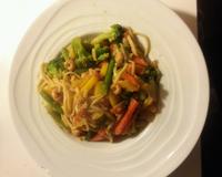 J'utilise pour cette recette un mélange de légumes à wok déjà prêt que je trouve au rayon frais de mon super-marché.