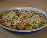 Tomates séchées, basilic, jambon cru, Parmesan... Un petit gratin aux airs estivaux...