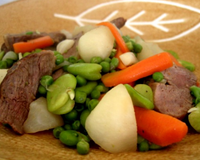 Jeunes légumes sautés au wok et émincé de canard