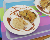 Crumble de fenouil, crème glacée de foie gras aux éclats de cacahuètes et sauce au caramel salé