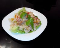 Salade jambon/maïs/petits pois/riz