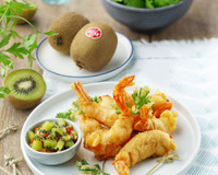 Tempura de gambas et chutney de kiwi