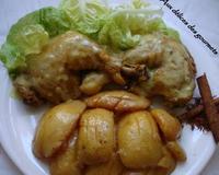 Un plat, où les deux saveurs sont mélangées (sucré/salé).Des coings caramélisés et un peu acidulés avec des cuisses de poulet, le tout nappé d'une sauce au lait de coco.