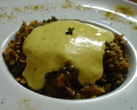 Lentilles germées et carottes cuites au wok accompagnées d'un sabayon au champagne