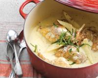 L'étonnante alliance du lapin et de la poire enrobés d'une sauce onctueuse
