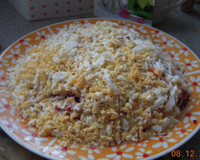 En vérité ce n'est pas la tarte, mais une grande salade des légumes, disposés couche par couche, qui forme finalement le gâteau.