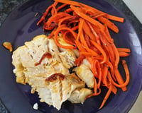Filet de lieu noir caramélisé à l'orange et carottes