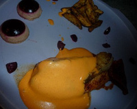 Filets de tilapia à l'américaine et mousse de chorizo , rattes en potatoes, bouchées de Cherry-Coke