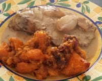 Roti de porc à la moutarde sauce crème échalotes