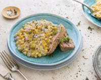 Filet de thon mariné thym & citron, maïs à la crème de pecorino