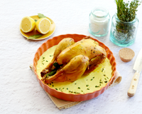 Poulet rôti, sauce au citron et au curcuma