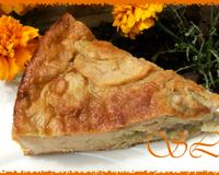 Un pudding en forme de tarte à la rhubarbe, juste adouci par une poire fondante et du sucre non raffiné.